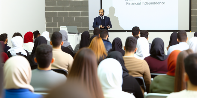 A lecturer holding a seminar on personal financial independence
