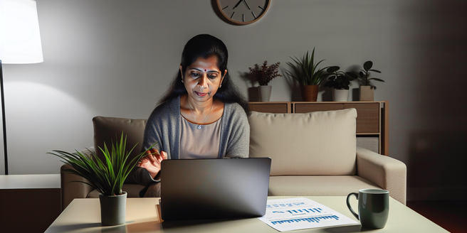 A person reviewing an investment portfolio on a laptop at home