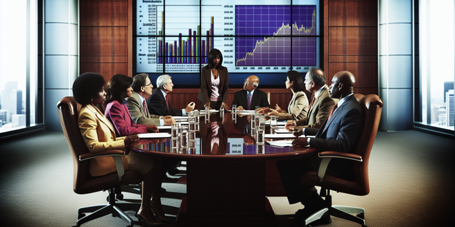 Board meeting in big corporation discussing dividends