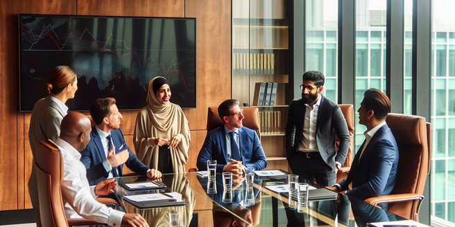 Hedge fund managers in a boardroom discussion